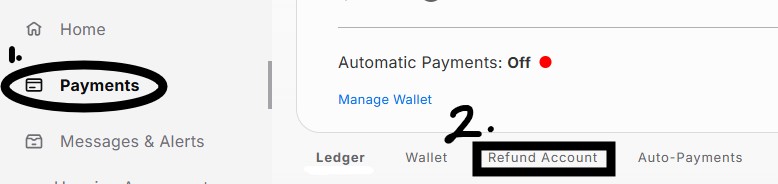 Image of how to access the Refund Account set up in the Resident portal